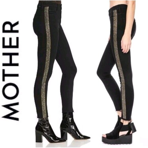 Mother Denim Sz 25 High Waisted Looker Ankle Fray Guilty Flash Beaded MSRP $238 - Picture 2 of 12